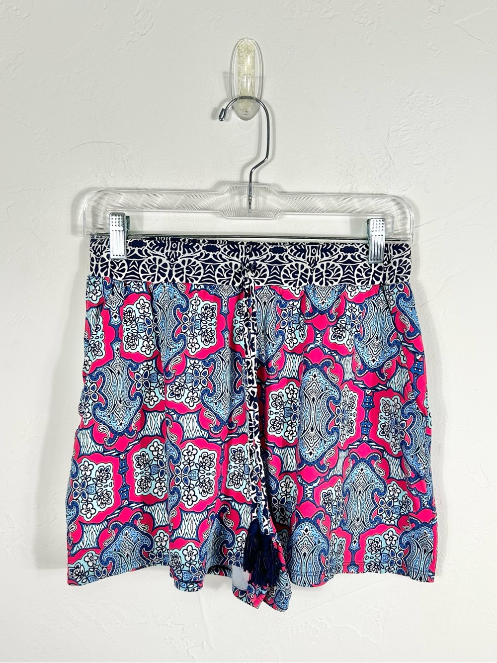 Tommy Bahama Rivera Azulejo Tile Swim Cover-Up Shorts Tassel Pink Blue